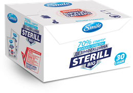 Дезинфицирующее средство влажные салфетки саше в боксе Smile Sterill Bio 30шт.